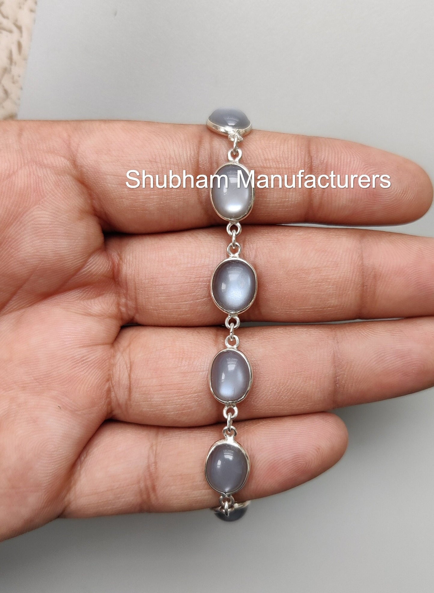 Gray Moonstone Bracelet, 925 Sterling Silver Bracelet, Moonstone Jewelry, Healing Gemstone, Jewelry for Women, Adjustable Handmade Bracelet