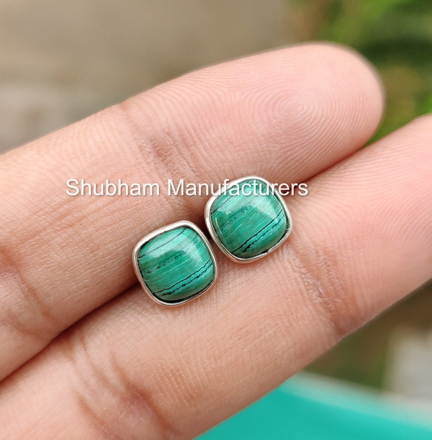 Natural Malachite Stud Earrings, 925 Sterling Silver Studs, Malachite Silver Post Earrings, Dainty Gemstone Studs, Green Stone Jewelry