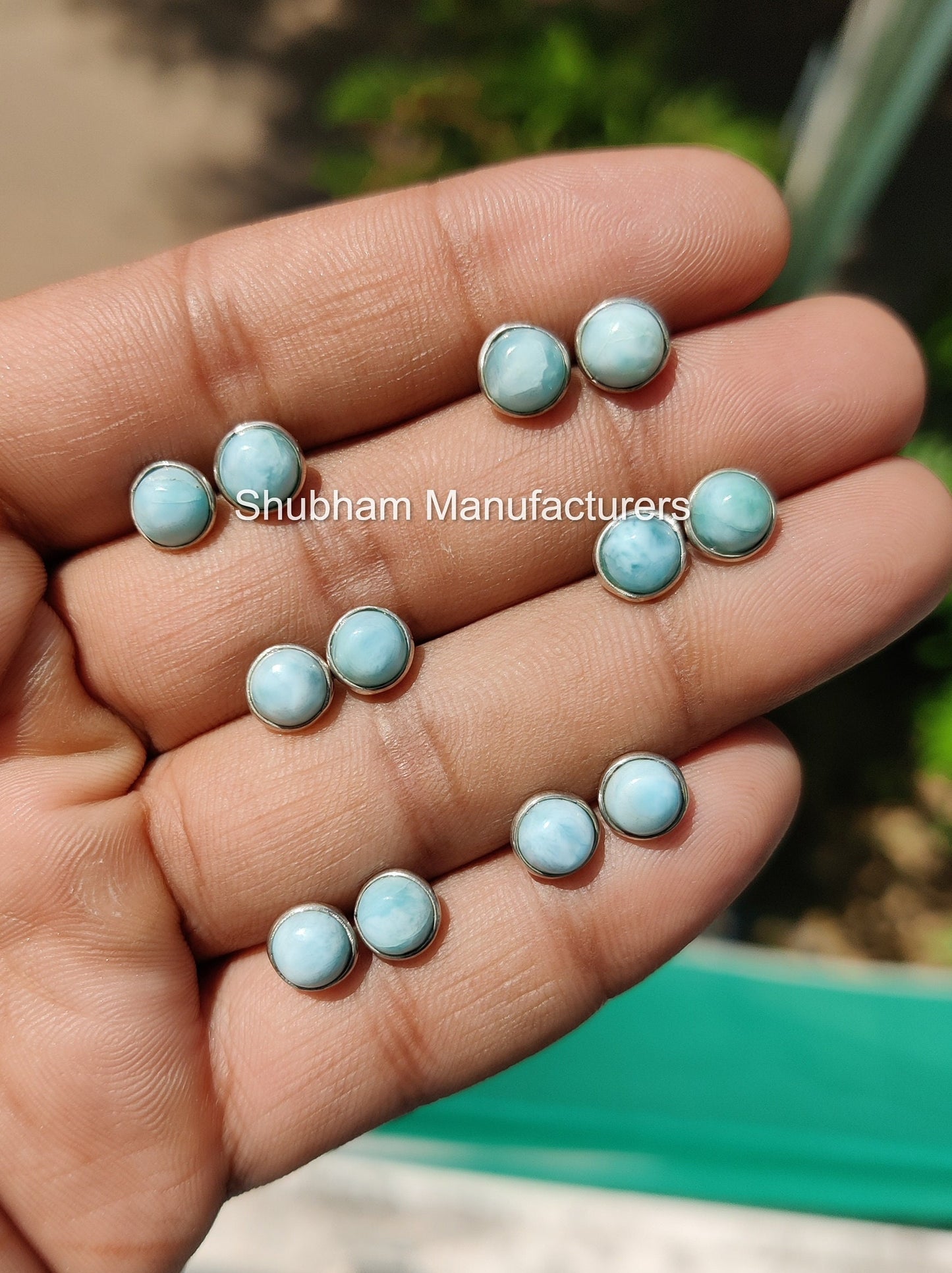 Larimar Tiny Stud Earrings, 925 Sterling Silver Studs, Blue Gemstone Earrings, Simple Everyday Studs, Small Larimar Post Earrings for Girls