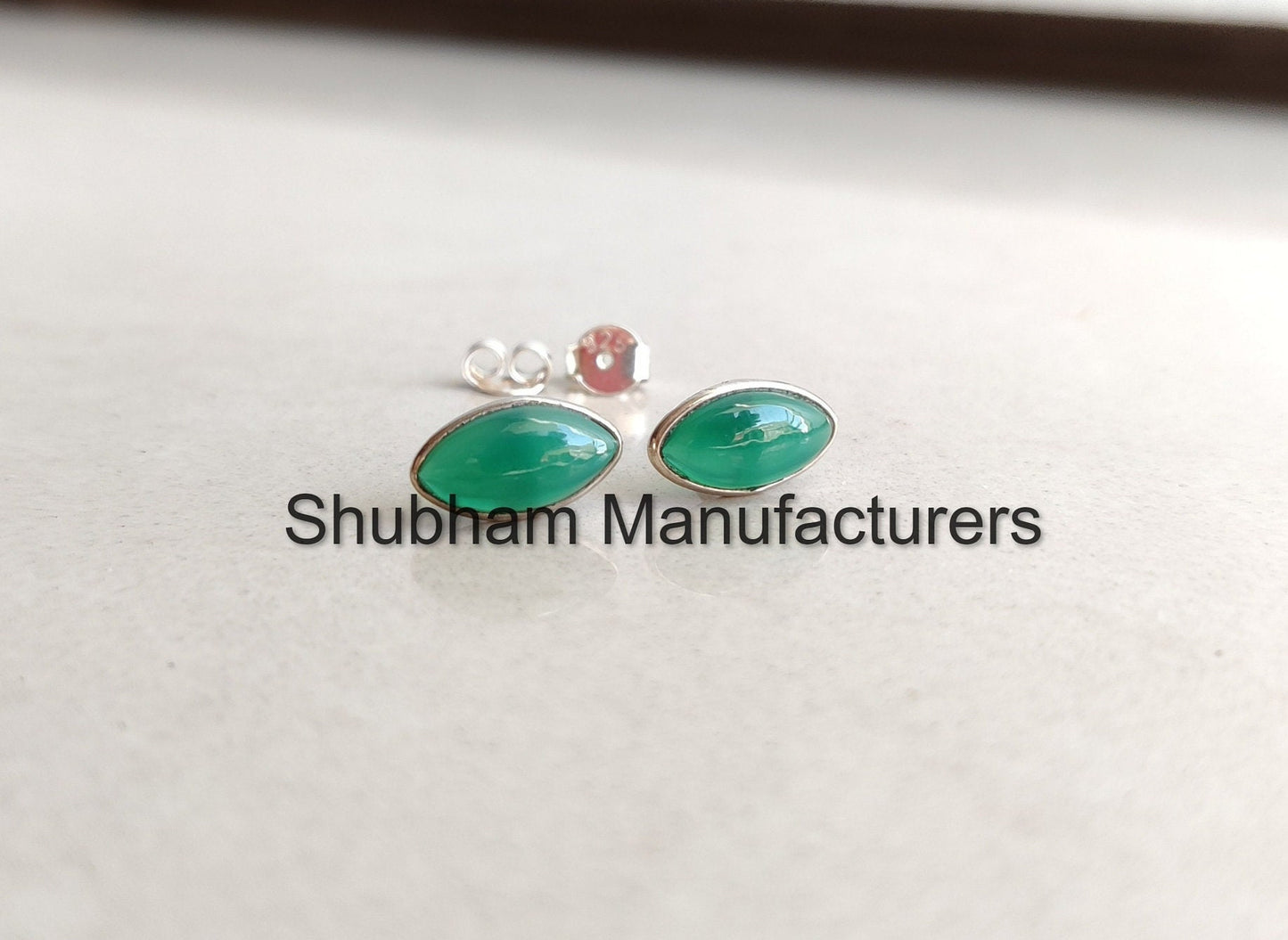 Genuine Green Onyx Stud Earrings, 925 Sterling Silver Studs, Marquise Shape Earrings, Natural Green Gemstone Studs, Simple Studs for Women