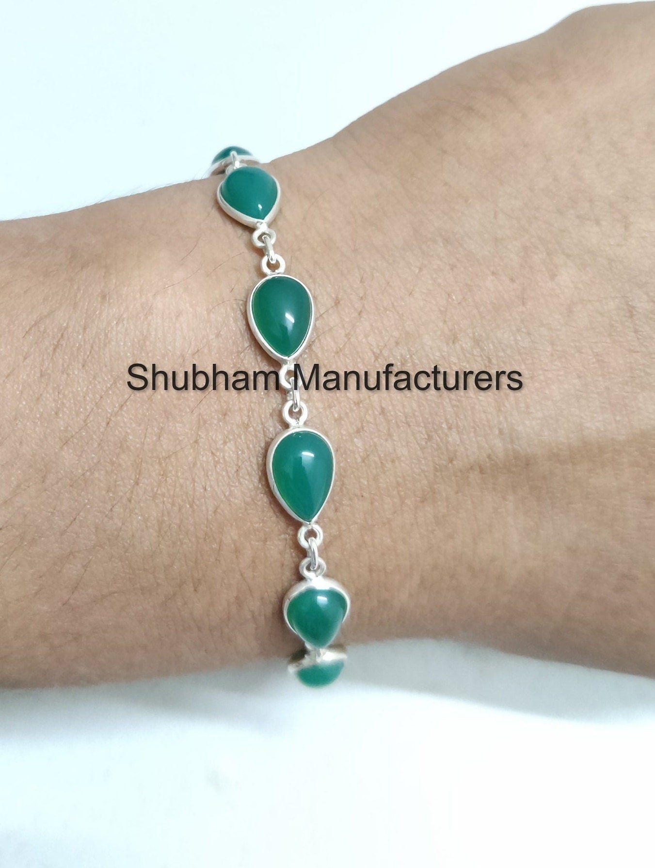 Natural Green Onyx Bracelet, 925 Sterling Silver Bracelet, Green Stone Adjustable Bracelet, Handmade Gemstone Jewelry, Birthstone Bracelet