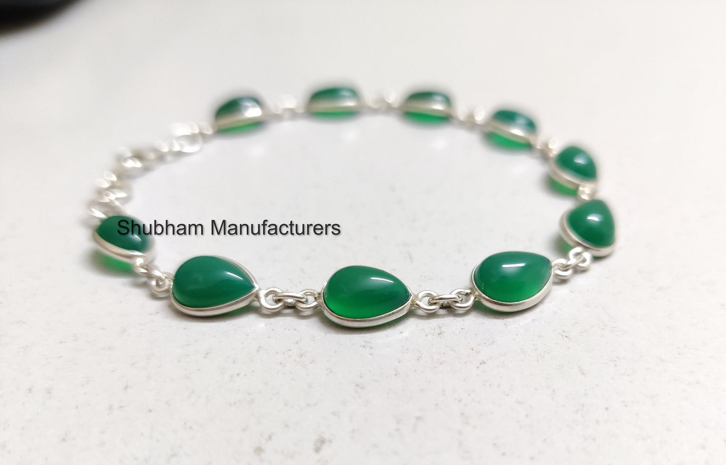 Natural Green Onyx Bracelet, 925 Sterling Silver Bracelet, Green Stone Adjustable Bracelet, Handmade Gemstone Jewelry, Birthstone Bracelet
