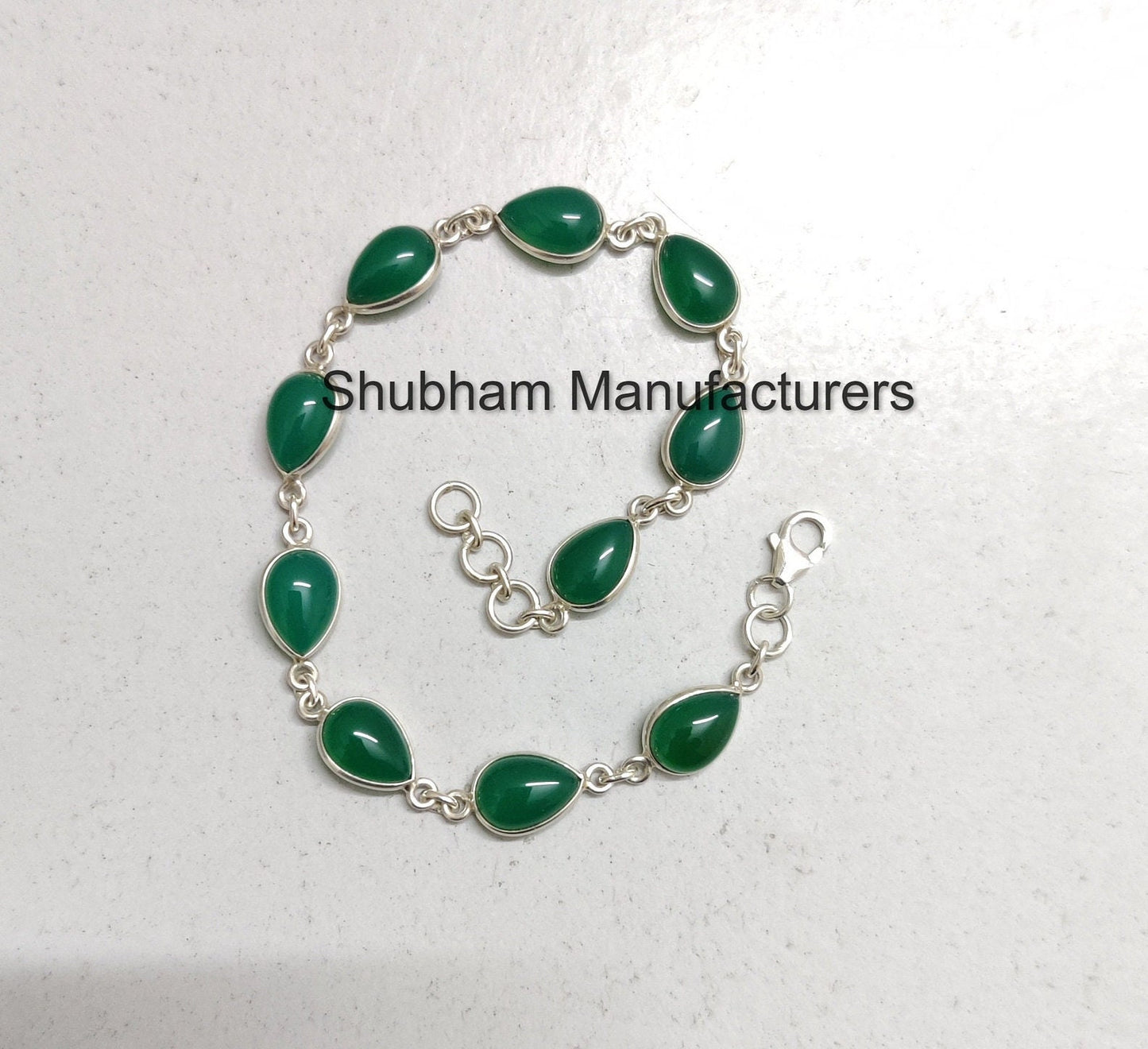 Natural Green Onyx Bracelet, 925 Sterling Silver Bracelet, Green Stone Adjustable Bracelet, Handmade Gemstone Jewelry, Birthstone Bracelet