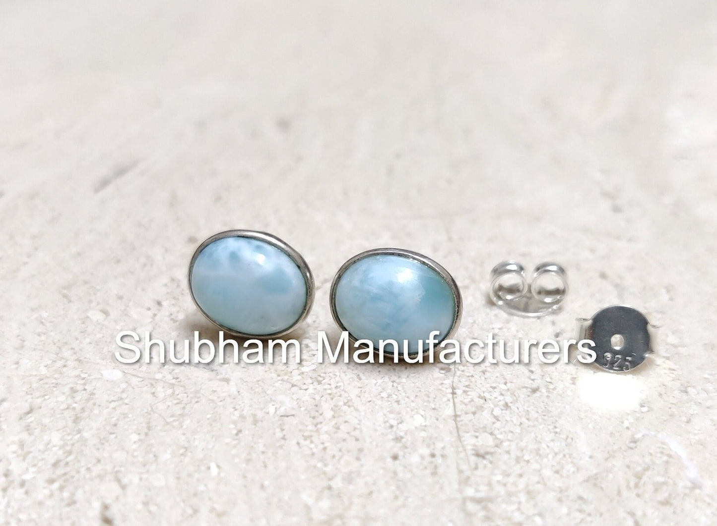 Natural Larimar Stud Earrings, 925 Sterling Silver Studs, Natural Gemstone Studs, Ocean Blue Aqua Earrings, Minimalist Earrings for Women