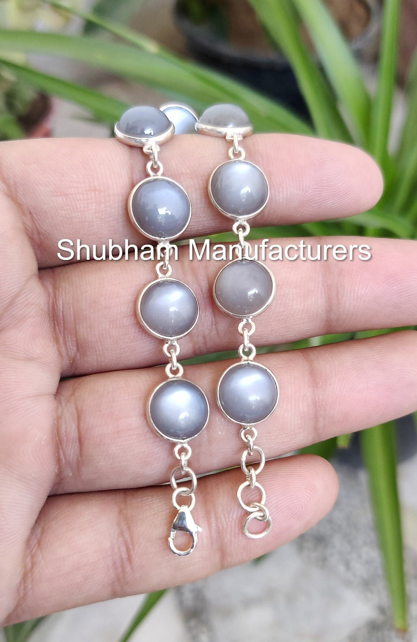 Natural Gray moonstone Bracelet, 925 Sterling Silver Bracelet, Healing Gemstone Adjustable Bracelet, June Birthstone Jewelry for Women
