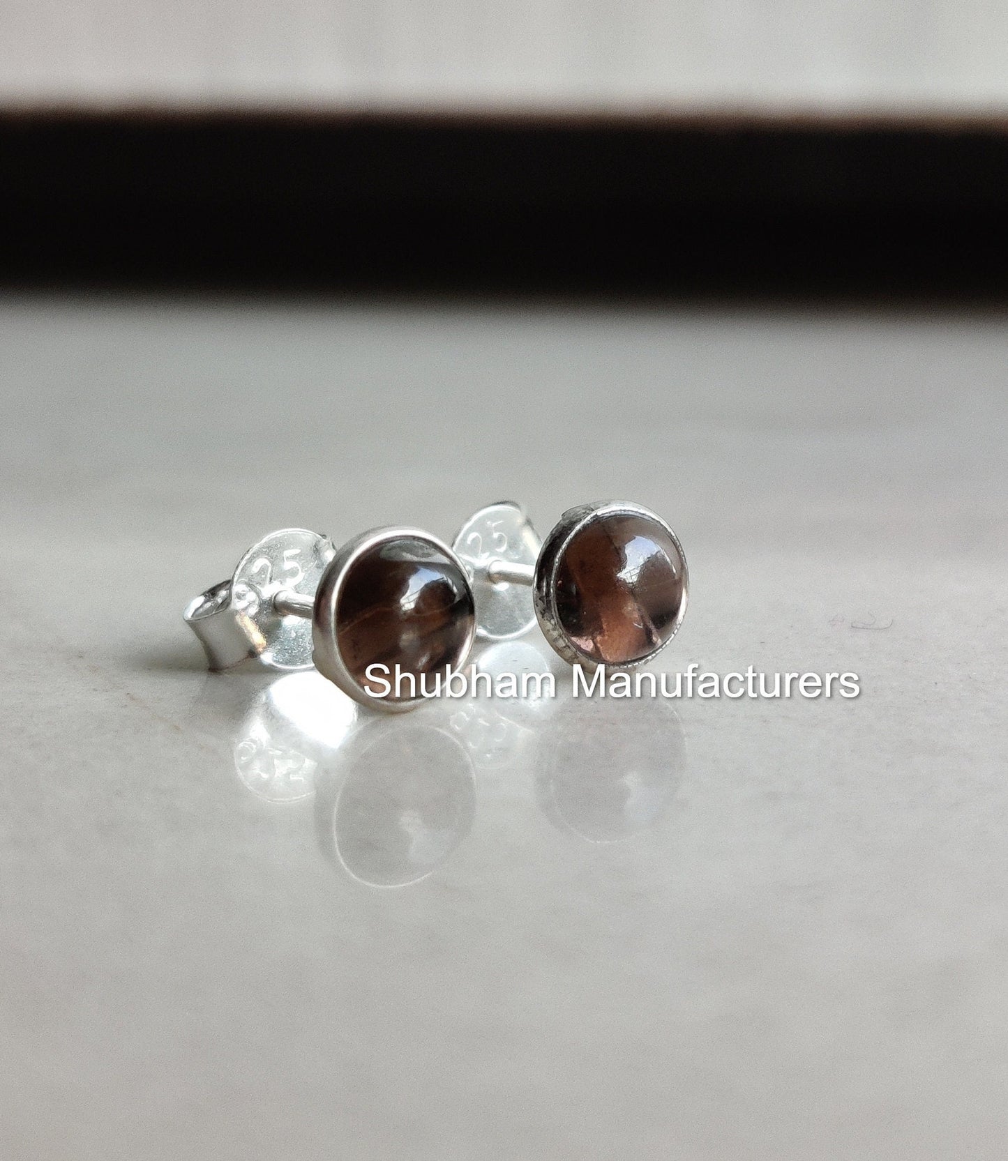 Smoky Quartz Stud Earrings, 925 Sterling Silver Studs, Tiny Post Earrings, Minimalist Style Earrings, Brown Gemstone Earrings, 6mm Studs