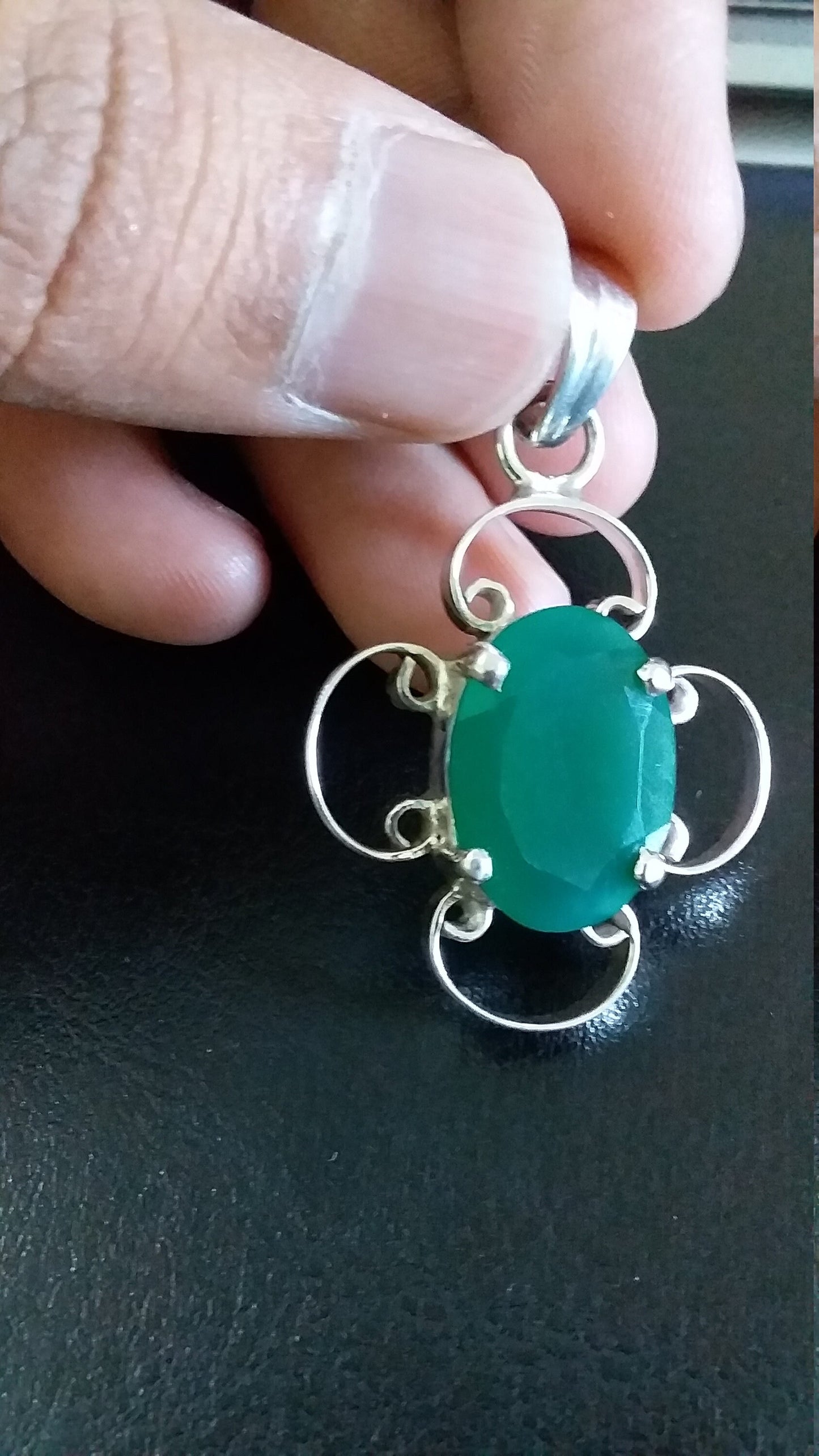 Green Onyx Pendant- 925 Sterling Silver Pendant- Handmade pendant- Gift for Her- Silver Pendant-Oval Shape Pendant- Green Stone Pendant
