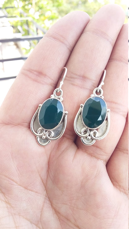 Green Onyx Earrings, Sterling Silver Green Onyx Oval Shape Gemstone Earrings, Earrings for Women, Handmade Earring, Dangle & Drop Earrings