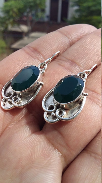 Green Onyx Earrings, Sterling Silver Green Onyx Oval Shape Gemstone Earrings, Earrings for Women, Handmade Earring, Dangle & Drop Earrings