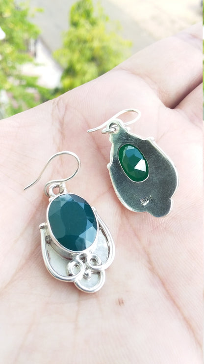 Green Onyx Earrings, Sterling Silver Green Onyx Oval Shape Gemstone Earrings, Earrings for Women, Handmade Earring, Dangle & Drop Earrings