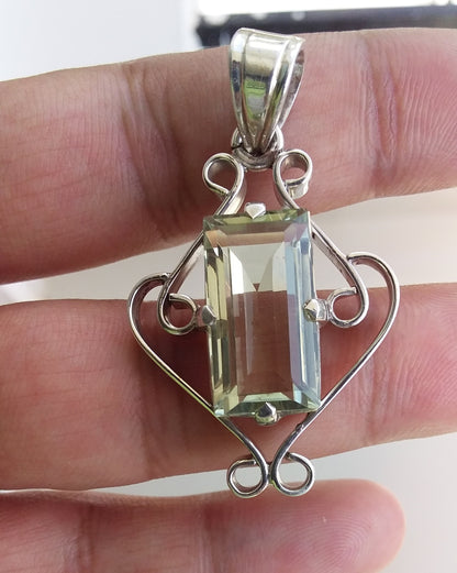 Green Amethyst Pendant - Amethyst Necklace - 925 Sterling Silver Pendant - Handmade Pendant - Gemstone Pendant - Silver Jewelry Pendant