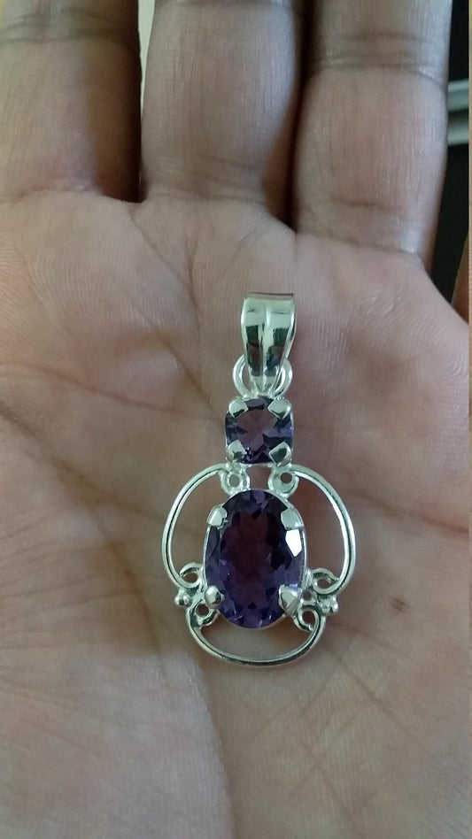 Amethyst silver pendant, Amethyst pendant, purple, dual stone pendant, 92.5 sterling silver, Gift for her, Natural gemstone