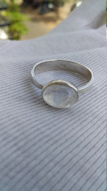 Rainbow moonstone Silver Ring 925 sterling Handmade White Rainbow Moonstone with blue fire Gemstone Ring Size 7 Women Jewelry Gift for Her