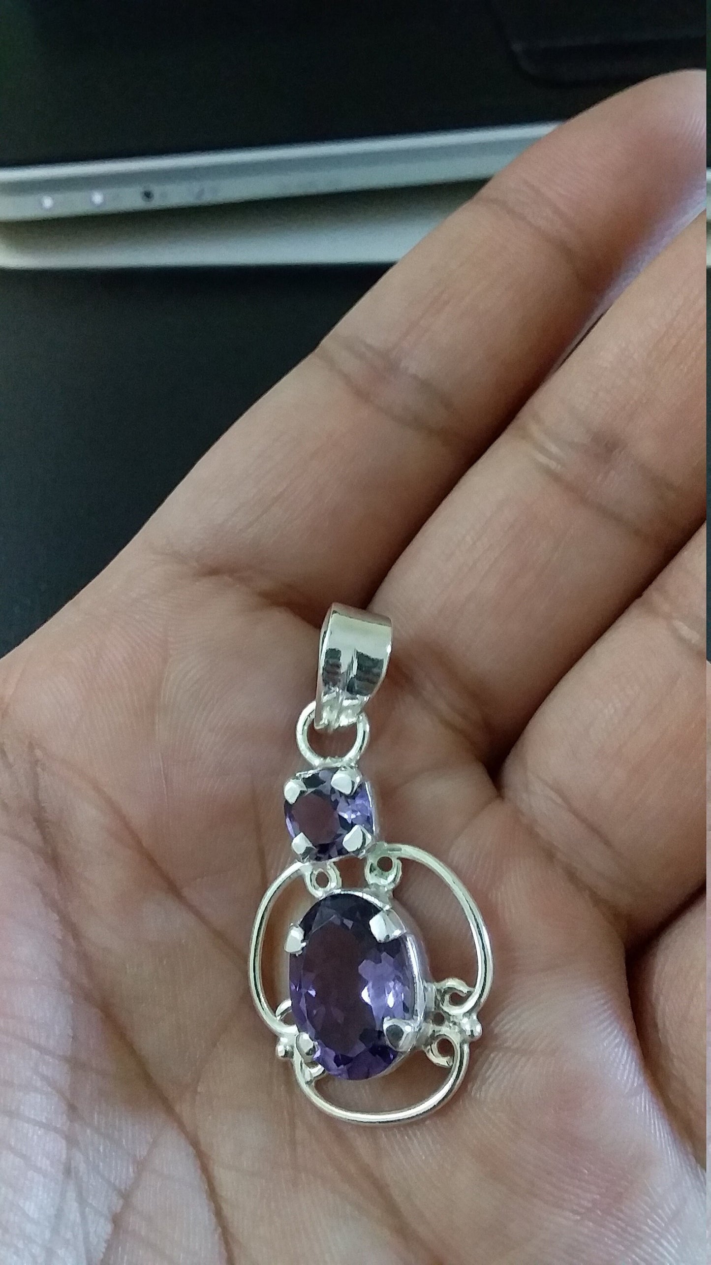 Amethyst silver pendant, Amethyst pendant, purple, dual stone pendant, 92.5 sterling silver, Gift for her, Natural gemstone