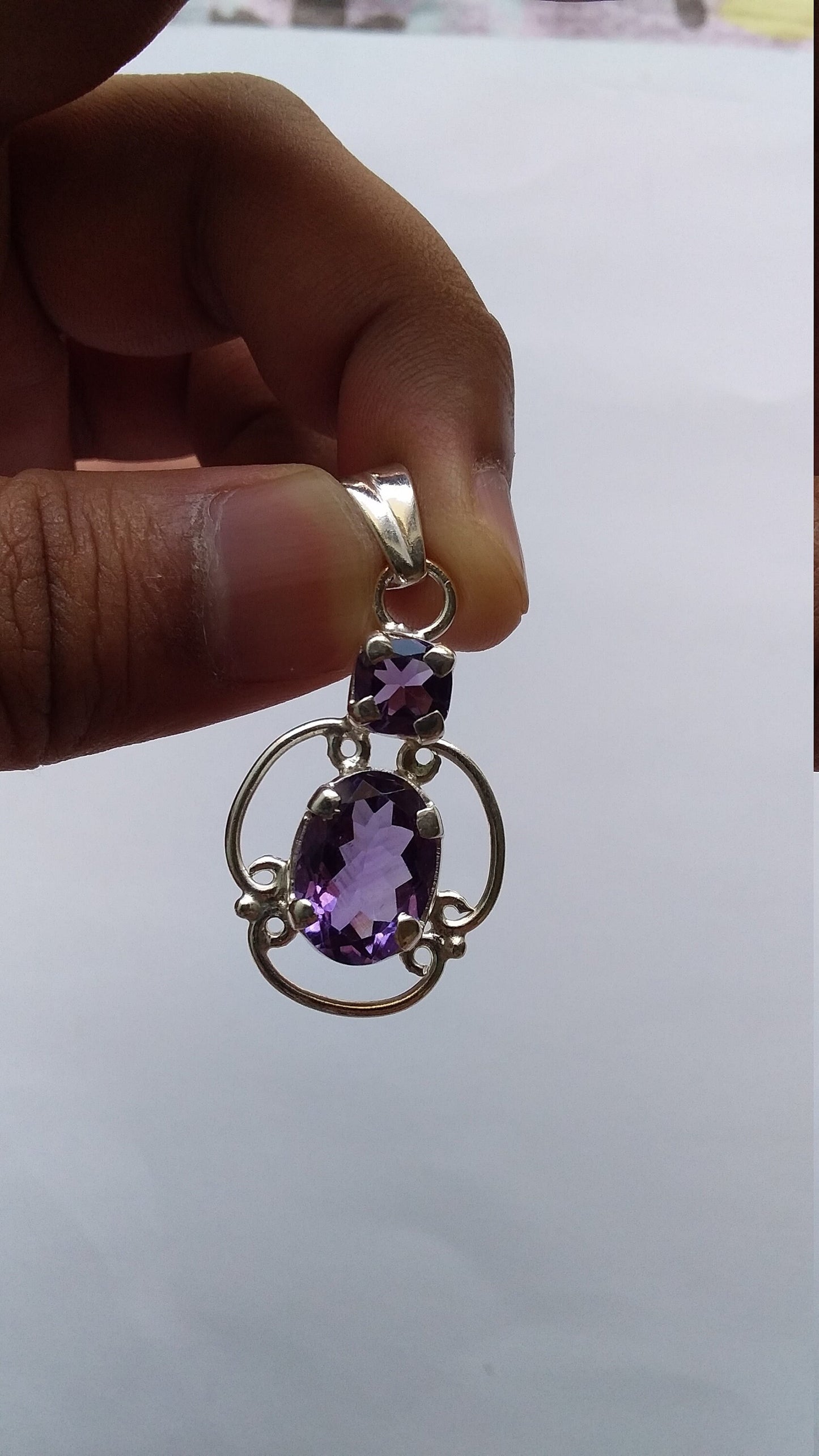 Amethyst silver pendant, Amethyst pendant, purple, dual stone pendant, 92.5 sterling silver, Gift for her, Natural gemstone