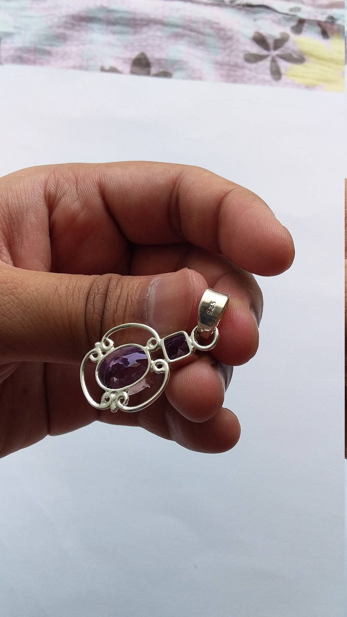 Amethyst silver pendant, Amethyst pendant, purple, dual stone pendant, 92.5 sterling silver, Gift for her, Natural gemstone