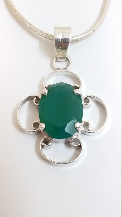 Green Onyx Pendant- 925 Sterling Silver Pendant- Handmade pendant- Gift for Her- Silver Pendant-Oval Shape Pendant- Green Stone Pendant