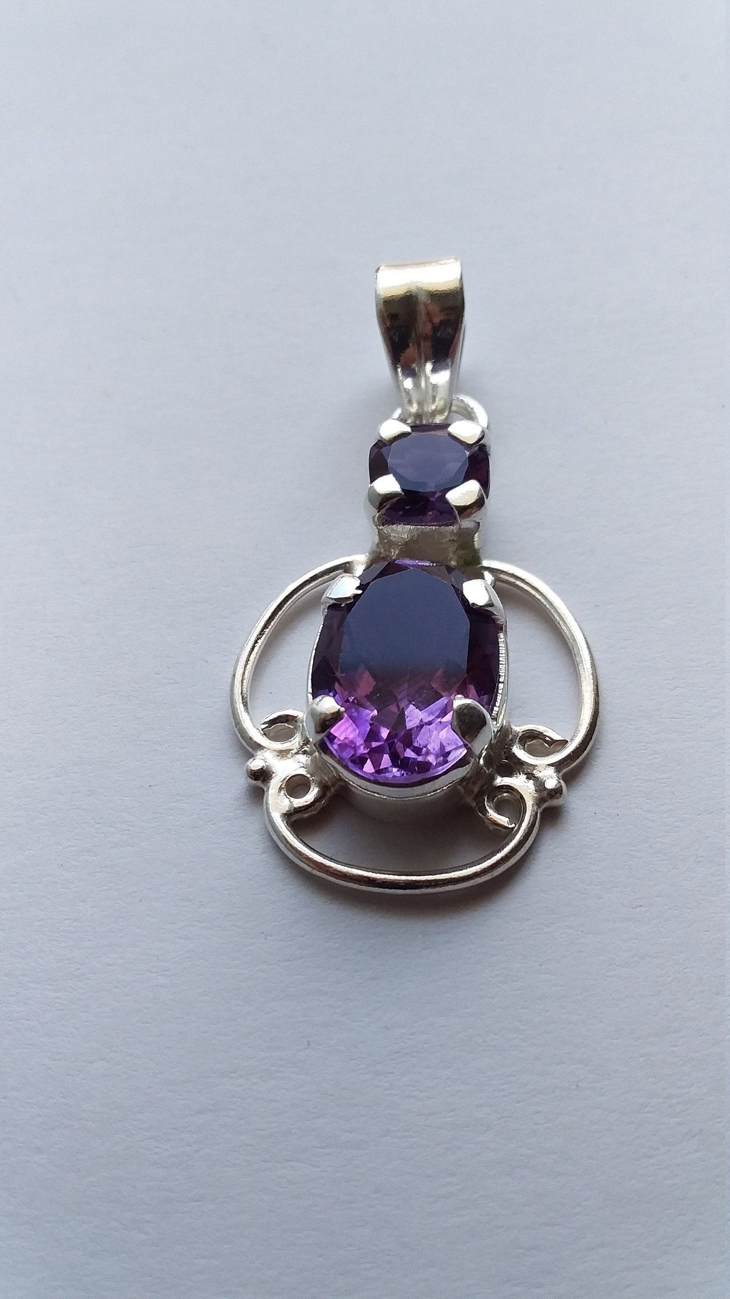 Amethyst silver pendant, Amethyst pendant, purple, dual stone pendant, 92.5 sterling silver, Gift for her, Natural gemstone