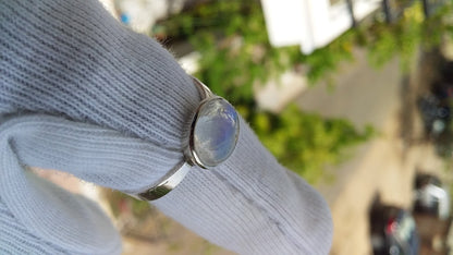 Rainbow moonstone Silver Ring 925 sterling Handmade White Rainbow Moonstone with blue fire Gemstone Ring Size 7 Women Jewelry Gift for Her