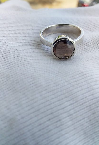 Smoky quartz silver ring, Brown Gemstone Smoky Ring, Statement Ring, Champagne brown Quartz, Affordable Jewelry Daily wear Ring Size 5