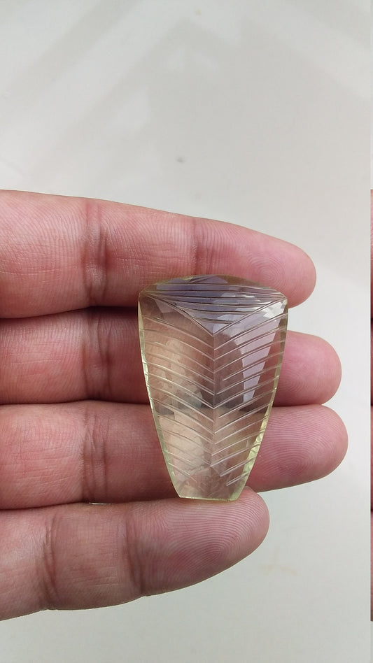 Lemon Quartz Beautifully Carved Big Gemstone 72 Carat Yellow Gemstone Carving Semi Precious Faceted Back Wire Wrap Jewelry Stone