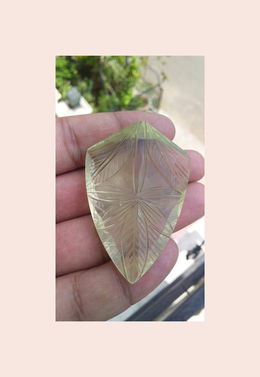 Lemon Quartz Beautifully Carved Big Gemstone 168 Carat Yellow Gemstone Carving Semi Precious Faceted Back Wire Wrap Jewelry Stone