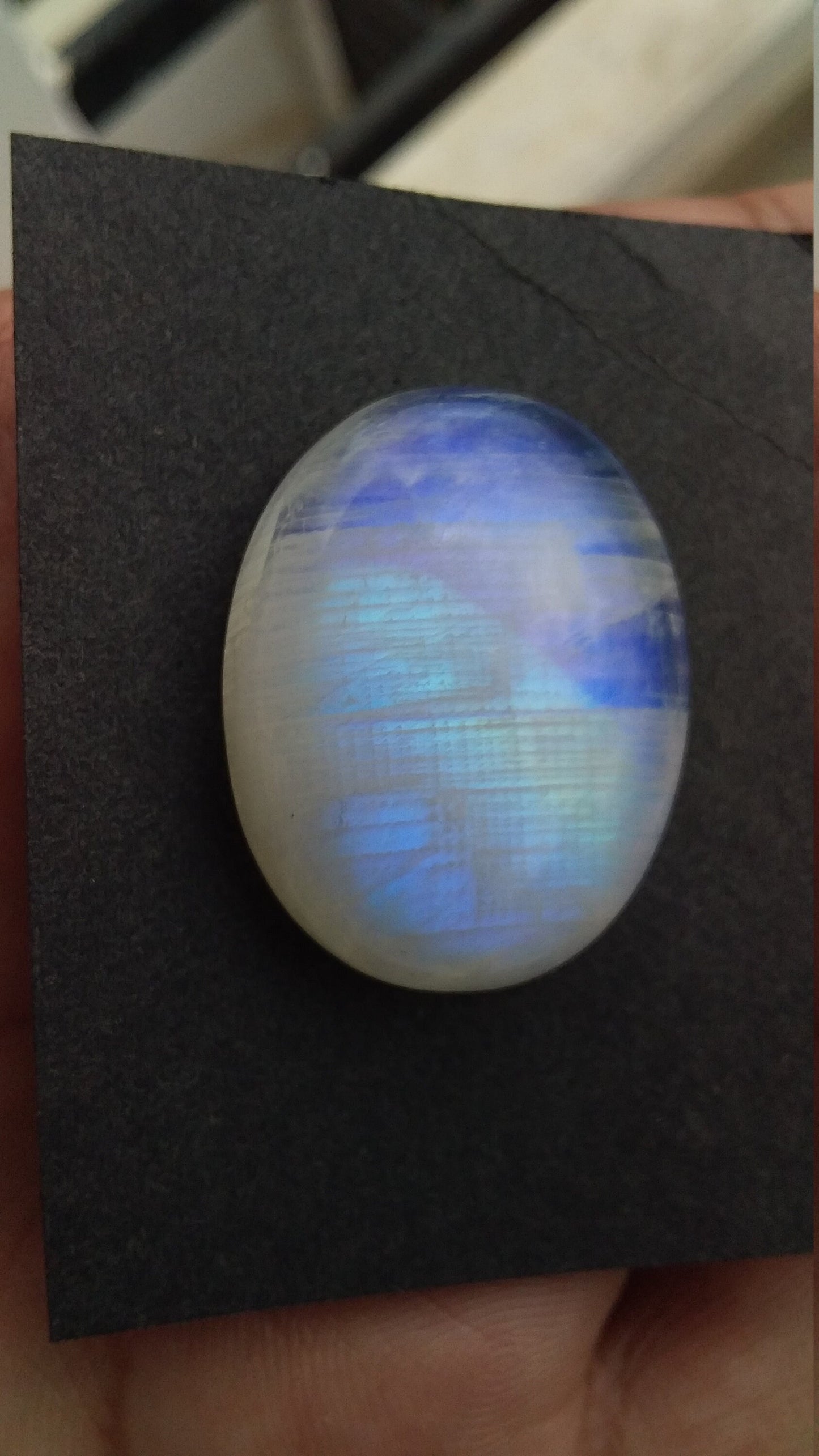 Natural Rainbow Moonstone Oval Shape Blue Fire Cabochon 29x23x8.5 MM 49 Carat Stone Semi Precious Loose Gemstone