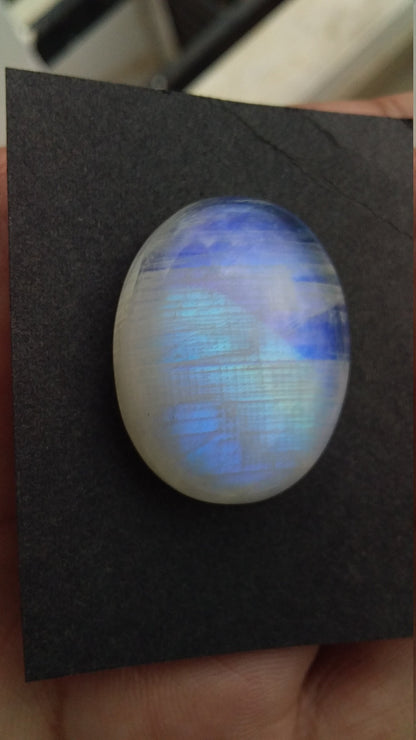 Natural Rainbow Moonstone Oval Shape Blue Fire Cabochon 29x23x8.5 MM 49 Carat Stone Semi Precious Loose Gemstone