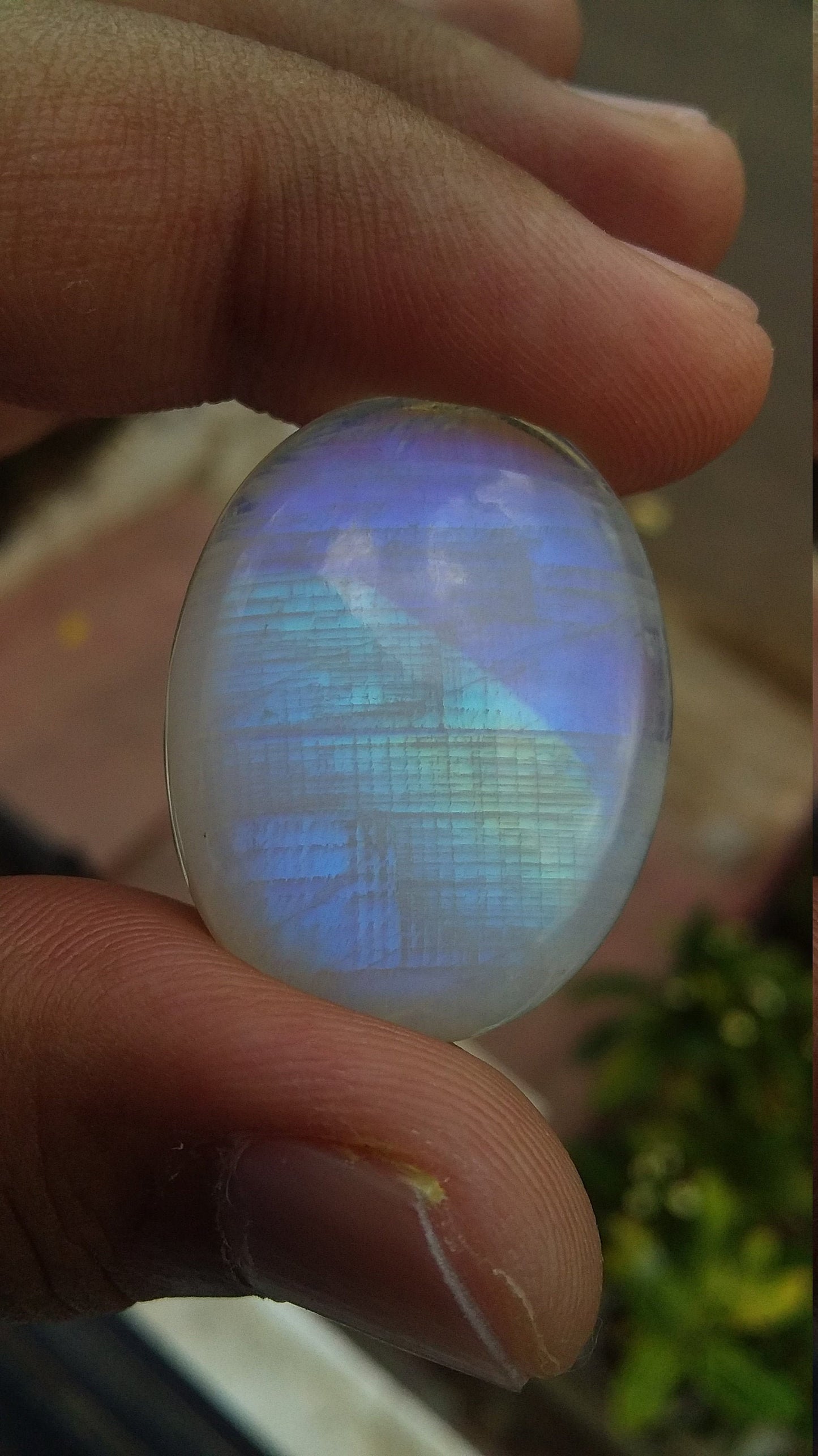 Natural Rainbow Moonstone Oval Shape Blue Fire Cabochon 29x23x8.5 MM 49 Carat Stone Semi Precious Loose Gemstone