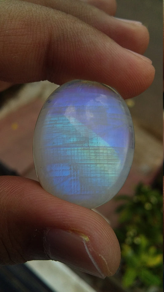 Natural Rainbow Moonstone Oval Shape Blue Fire Cabochon 29x23x8.5 MM 49 Carat Stone Semi Precious Loose Gemstone