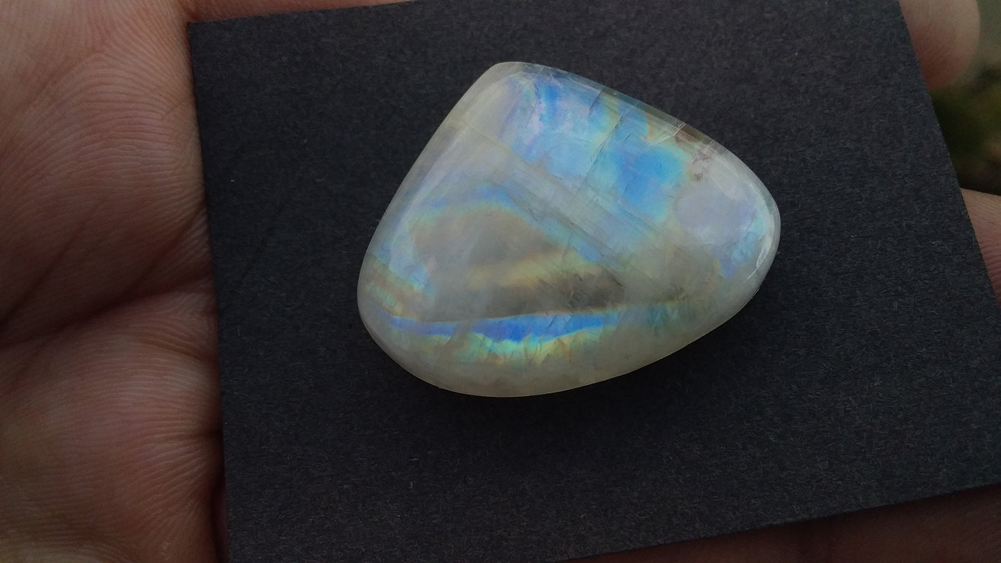 Natural Rainbow Moonstone Fancy Shape Multi Fire Cabochon 30x24x9 MM 48 Carat Stone Semi Precious Loose Gemstone