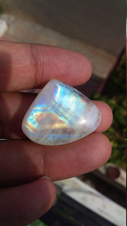 Natural Rainbow Moonstone Fancy Shape Multi Fire Cabochon 30x24x9 MM 48 Carat Stone Semi Precious Loose Gemstone