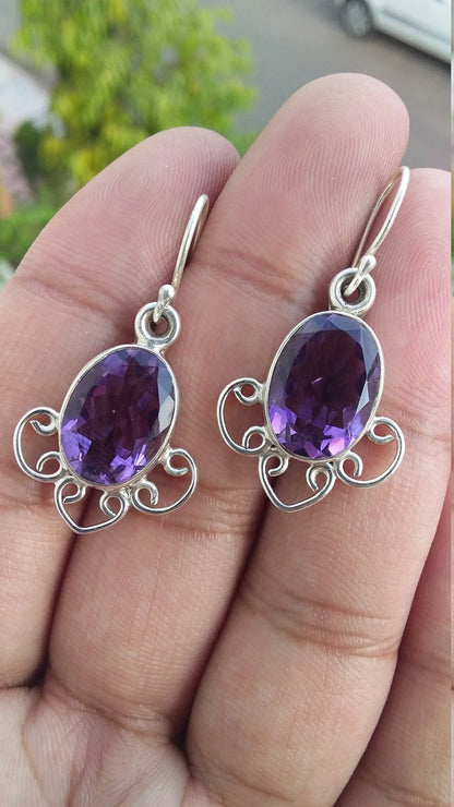 Natural Amethyst silver Earrings, Amethyst Earrings, purple, Oval Cut, Silver Earrings, 92.5 sterling silver, Gift for her, Natural gemstone