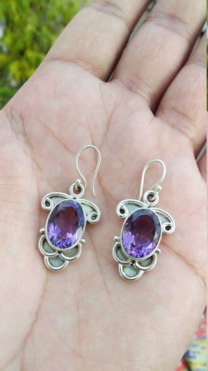 Amethyst Earrings Silver, Purple Amethyst Earring, Natural Amethyst silver Earring, Gift for her, February Birthstone, Daily Wear Earring