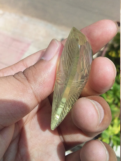 Lemon Quartz Beautifully Carved Big Gemstone 168 Carat Yellow Gemstone Carving Semi Precious Faceted Back Wire Wrap Jewelry Stone