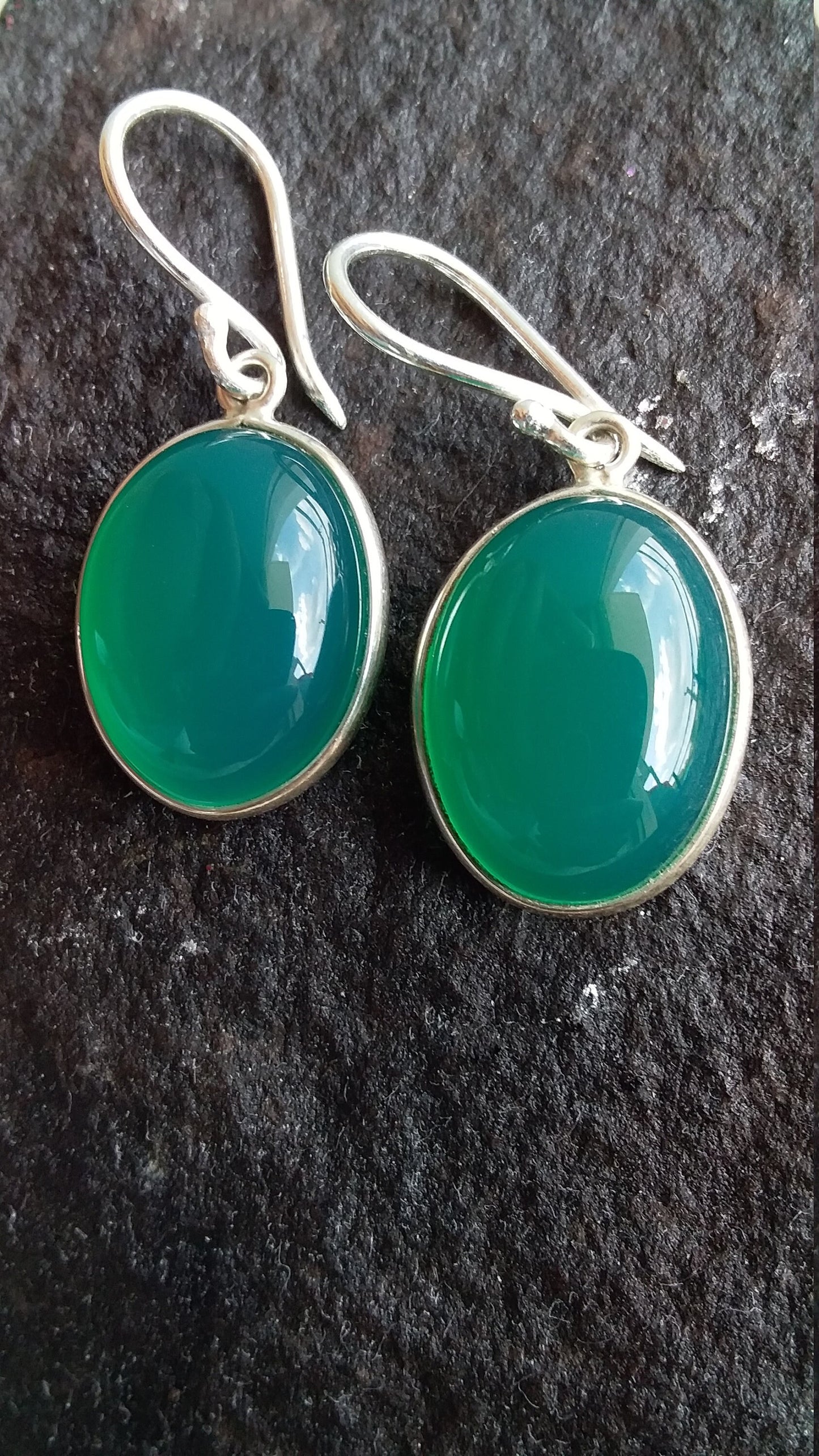 Green onyx earrings, 925 Sterling Silver Handmade Earring, Gift for Her, Oval Shape Earrings, May Birthstone Jewelry, Green Stone Earrings