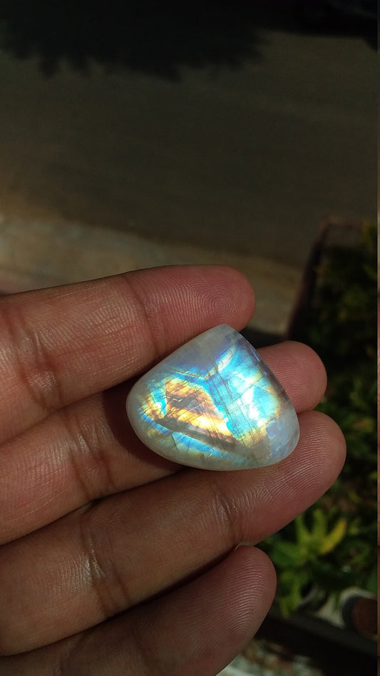 Natural Rainbow Moonstone Fancy Shape Multi Fire Cabochon 30x24x9 MM 48 Carat Stone Semi Precious Loose Gemstone