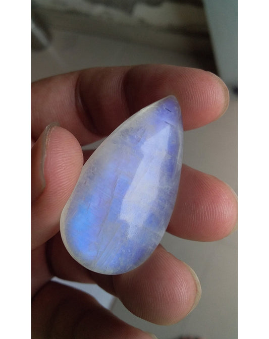 Natural Rainbow Moonstone, Tear Drop Shape Cabochon, 41x22x9 MM 62 Carat, Semi Precious Loose Gemstone, Stone for Jewelry Making
