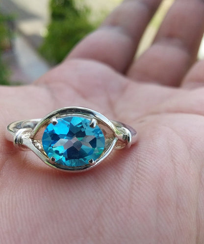 Blue Topaz Ring, unique rings for women sterling Silver Blue Topaz Ring, Blue Topaz Gemstone Jewelry, Birthstone Gift for her Ring size 7.5