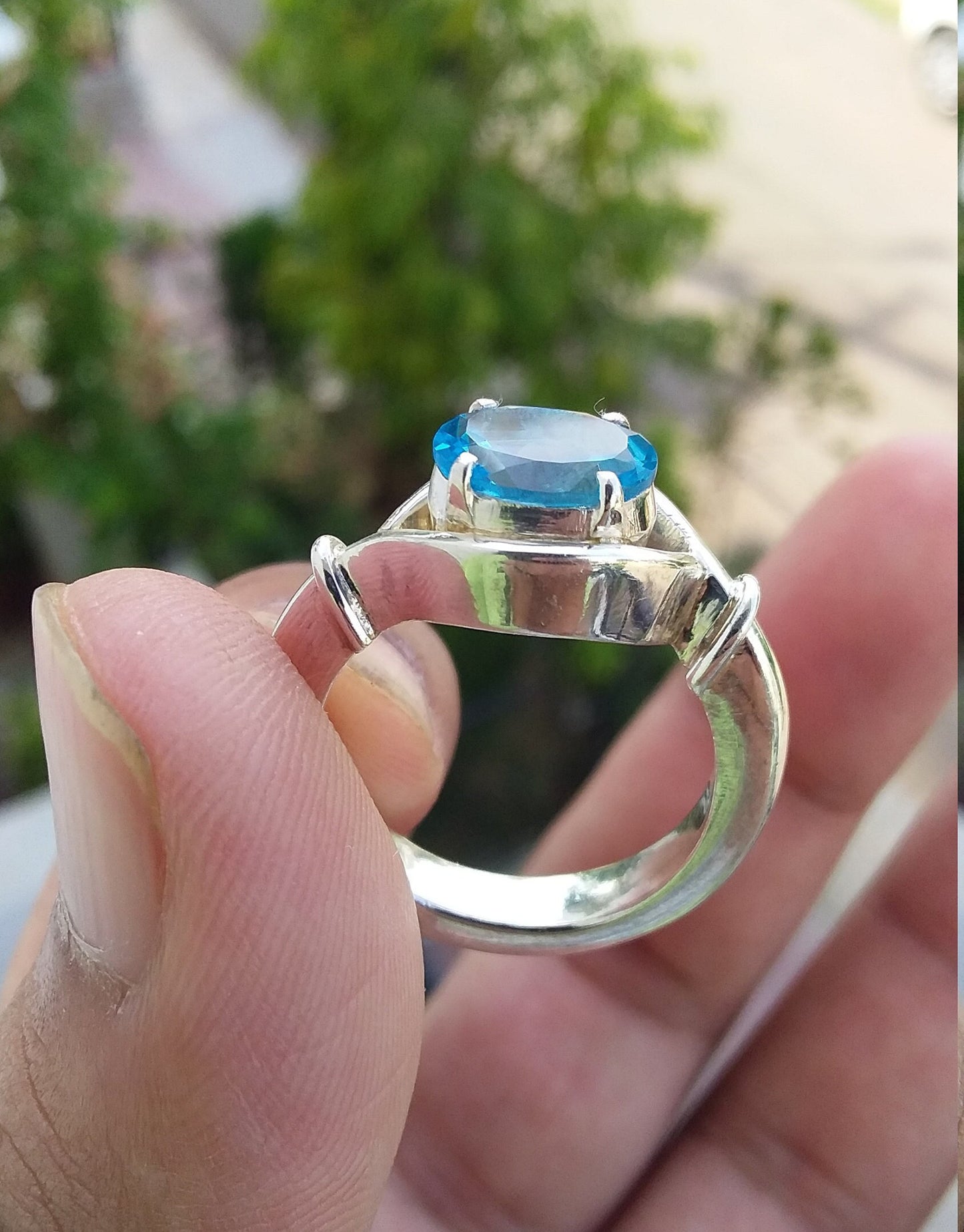 Blue Topaz Ring, unique rings for women sterling Silver Blue Topaz Ring, Blue Topaz Gemstone Jewelry, Birthstone Gift for her Ring size 7.5