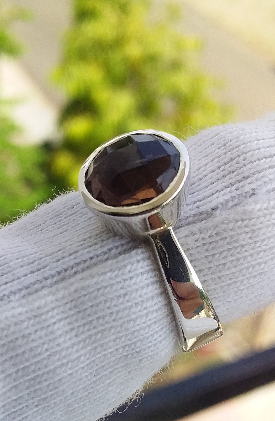 Smoky quartz silver ring, Brown Gemstone Smoky Ring, Statement Ring, Champagne brown Quartz, Affordable Jewelry Daily wear Ring Size 5