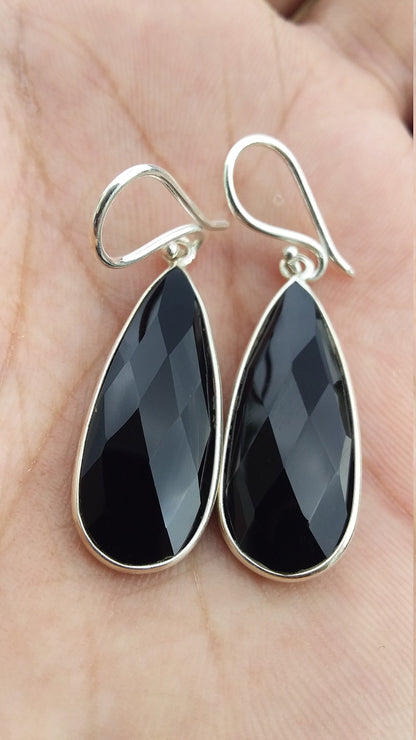 Black Onyx Earring, Sterling Silver Jewelry, Handmade Earrings, Gift for Her, Drop Dangle Earrings, Gem Stone Earrings, Silver Jewellery
