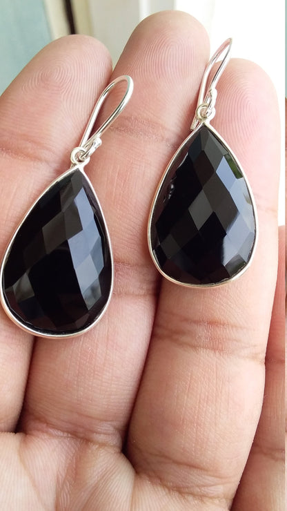 Natural black onyx earrings, 925 sterling silver Handmade Earrings, Gift for Her, December Birthstone, Birthday Gift, Black Earrings Jewelry