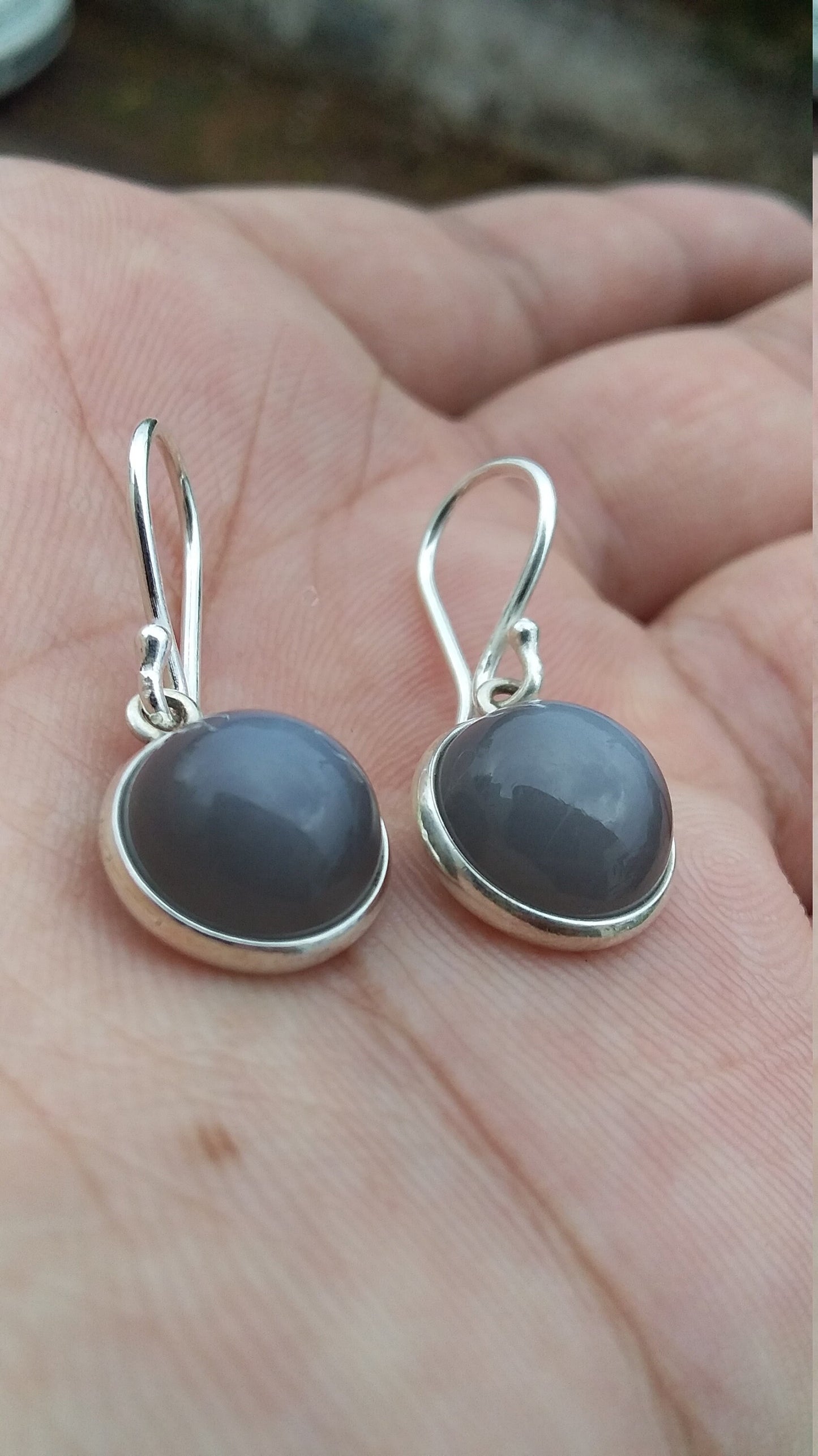 Natural Round Shape Gray Moonstone 925 Sterling Silver Handmade Earrings, Gift for Her