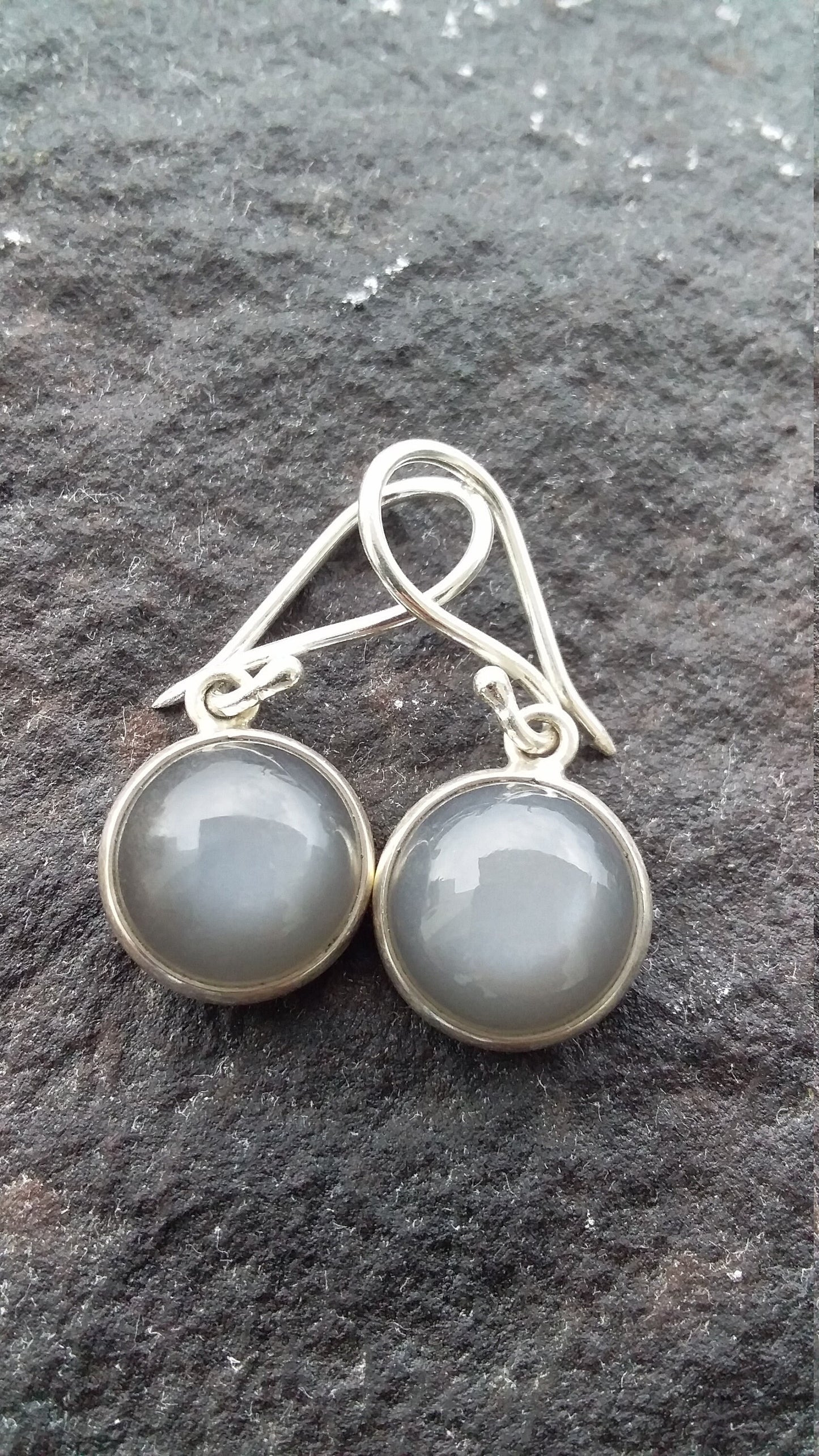Natural Round Shape Gray Moonstone 925 Sterling Silver Handmade Earrings, Gift for Her
