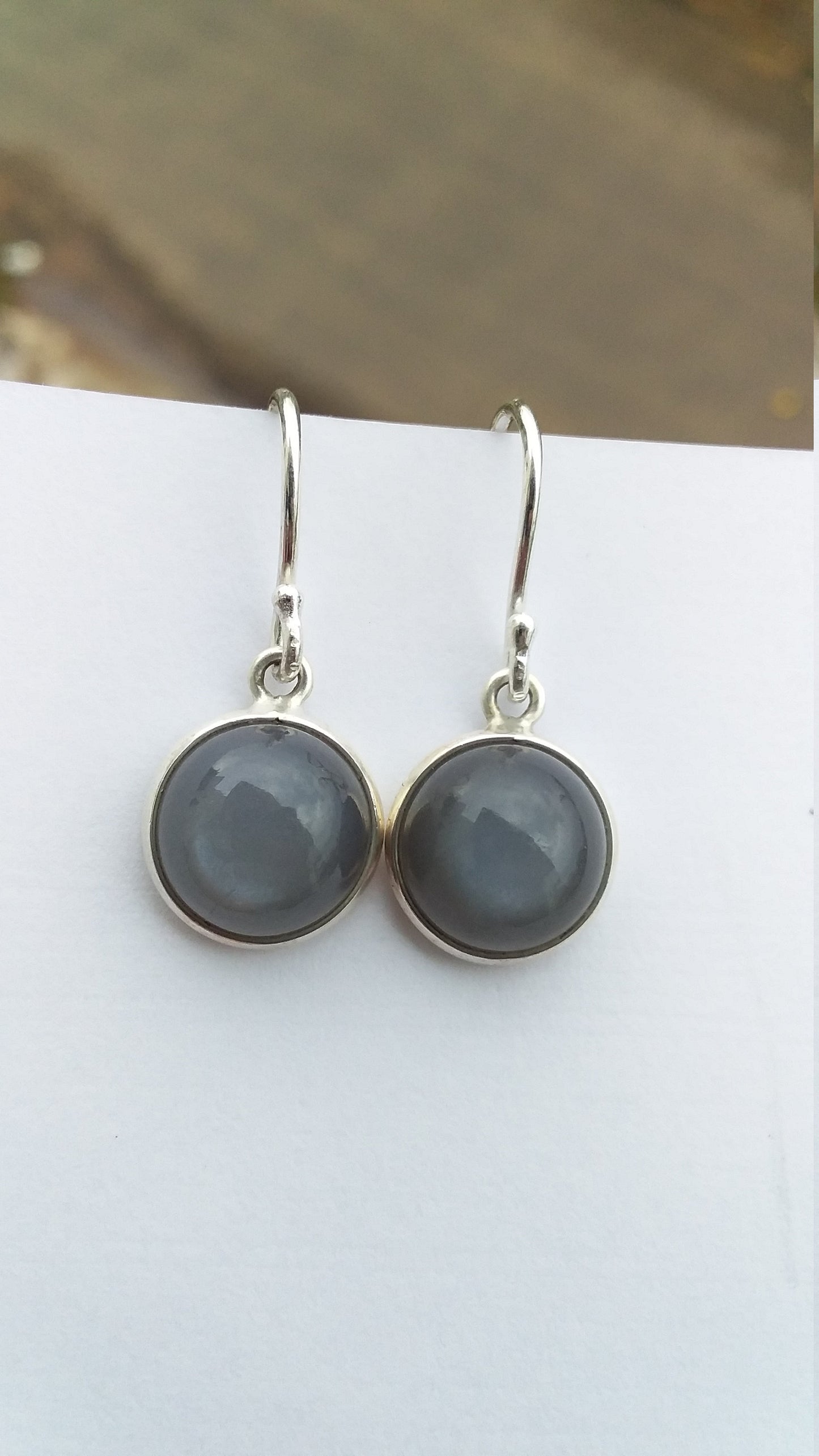 Natural Round Shape Gray Moonstone 925 Sterling Silver Handmade Earrings, Gift for Her