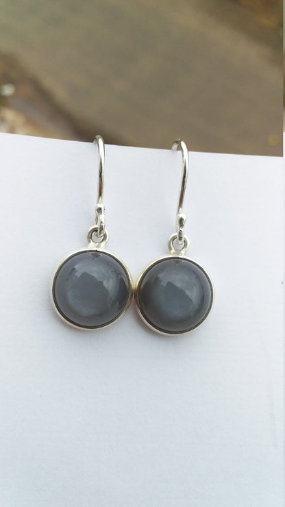 Natural Round Shape Gray Moonstone 925 Sterling Silver Handmade Earrings, Gift for Her