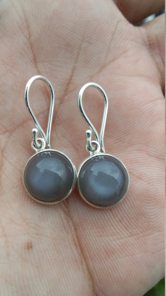 Natural Round Shape Gray Moonstone 925 Sterling Silver Handmade Earrings, Gift for Her