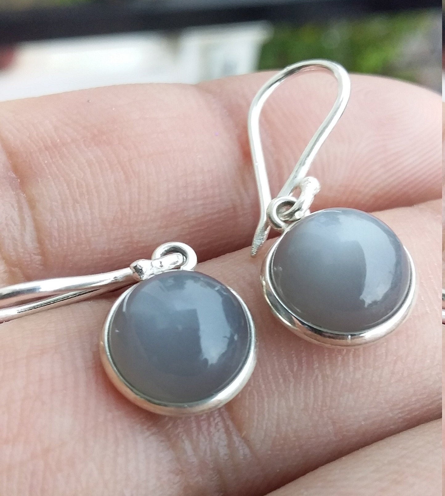 Natural Round Shape Gray Moonstone 925 Sterling Silver Handmade Earrings, Gift for her, Birthstone Earrings