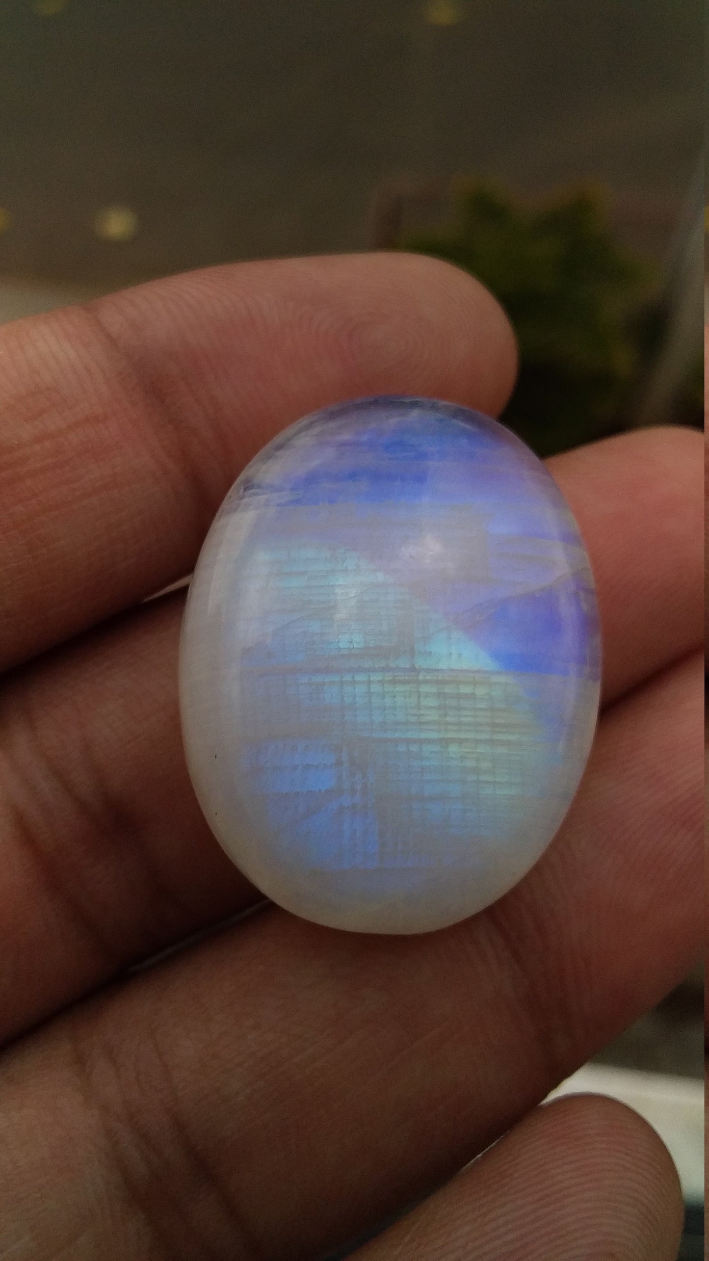 Natural Rainbow Moonstone Oval Shape Blue Fire Cabochon 29x23x8.5 MM 49 Carat Stone Semi Precious Loose Gemstone